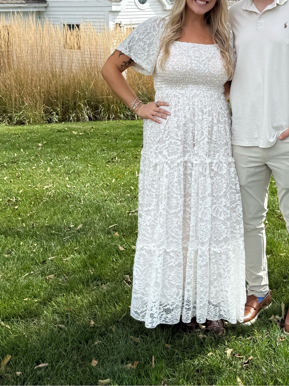 Baltic Born Cream Lace Puff Sleeve Maxi Dress